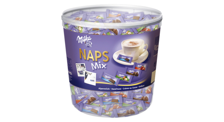 Chocolade milka naps mixbox (ca 207st) silo 1kg(34932)