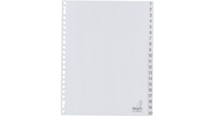 Tabblad kangaro g420cm a4 23r pp 20dlg 1-20 grijs(g420cm)