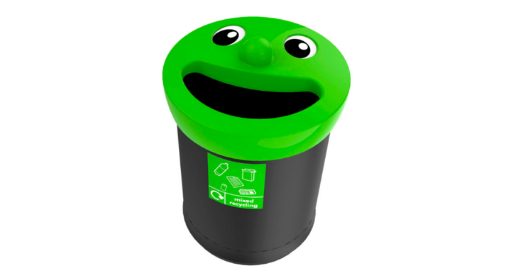 Smiley face afvalbak, 52 liter, zwart/lime, VB 719471