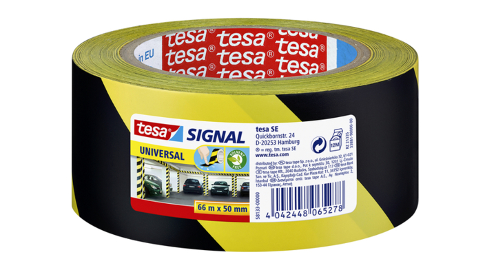 Tesa, waarschuwingstape, 50mm x 66m, geel/zwart, 58133 (1 stuk)