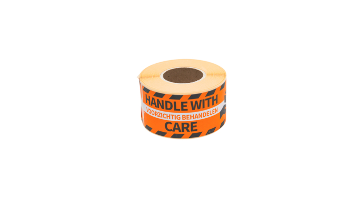 Etiket rillprint handle with care oranje(76101)