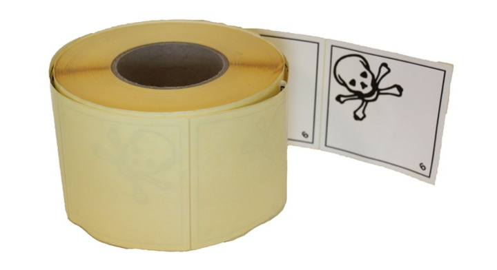 Etiket giftige stoffen, PP, 100x100mm, permanent (1000 st)