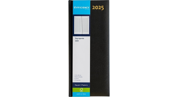 Efficiency Lang 1 Dag  2 Paginas Ned.Zwart agenda, 330x135mm
