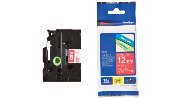 Lettertape brother p-touch tz435 12mm hard rd/wit