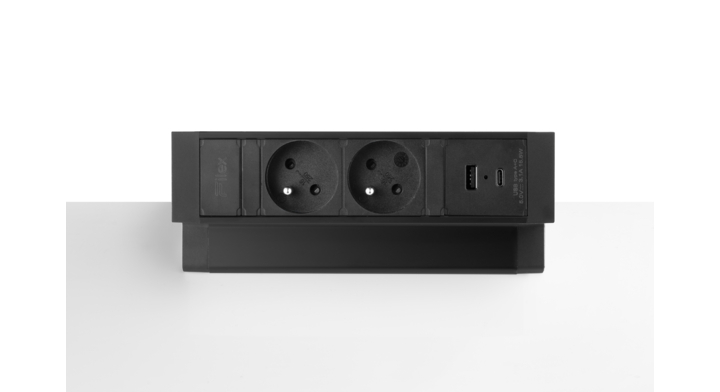 Filex, Power Desk Up 2.0, 2x 230V Frans, 1x USB A+C, zwart
