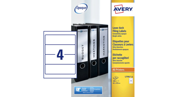 Rugetiket avery l7701-25 192x62mm 100st