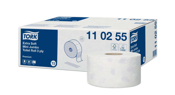 Tork Premium | Mini Jumbo Toiletpapier | 120 Meter | 3-Laags | T2 | Wit | 110255 (12 stuks)