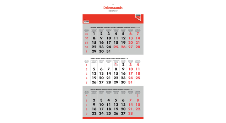 Quantore, 3-maandskalender 2025, 59x30.5cm, 336041