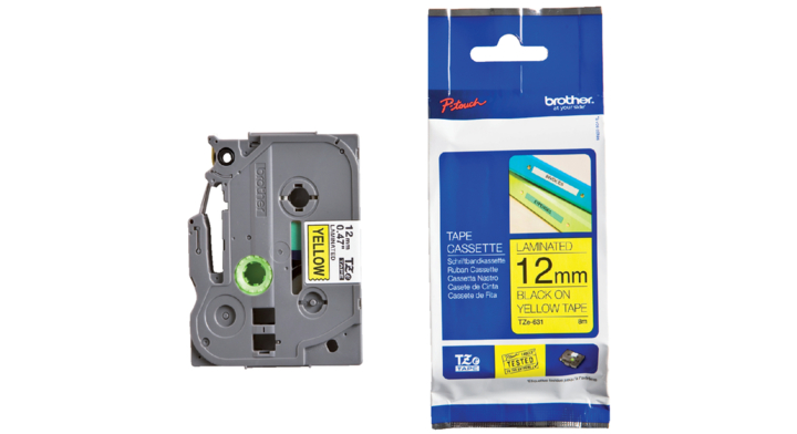 Brother P-touch, labeltape, 12mm, zwart op geel, TZE631