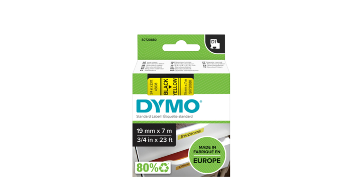 Lettertape dymo 45808 2000/5500 19mmx7m geel/zwart