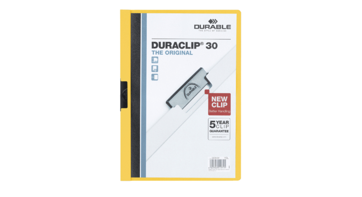 Klemmap durable 2200 a4 pl/tr 3mm geel