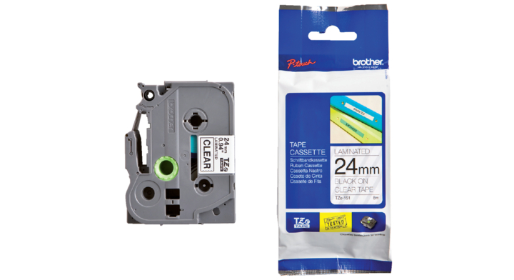 Lettertape brother p-touch tz151 24mm transp/zwart