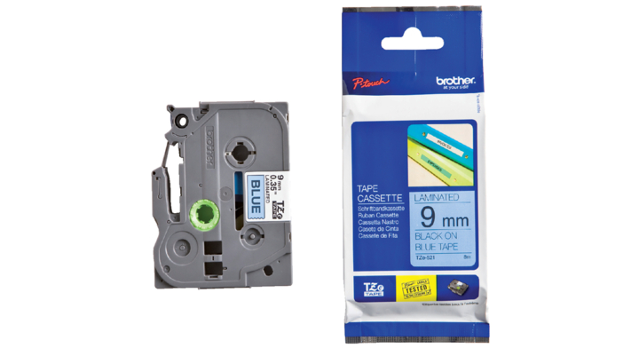 Lettertape brother p-touch tz521 9mm blauw/zwart