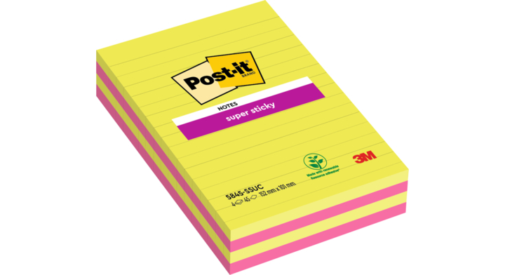 Memoblok 3m post-it 584 127x203mm ss lijn ass kl(5845suc)