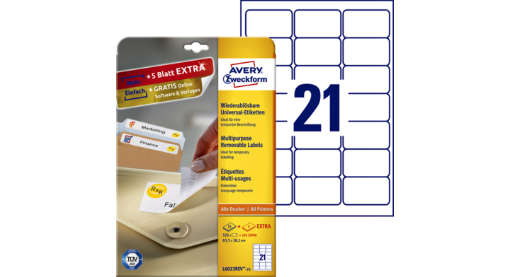 Etiket avery l6023rev25 63.5x38.1mm 525st