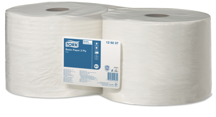 Tork Basic | Industrierol Poetspapier | 510 Meter | 2-Laags | W1 | Wit | 129237 (2 stuks)