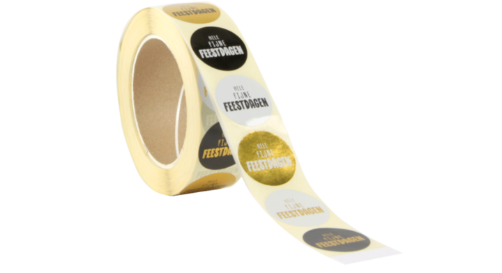 Etiket, hele fijne feestdagen, 35mm, zwart-goud (1000 stuks)