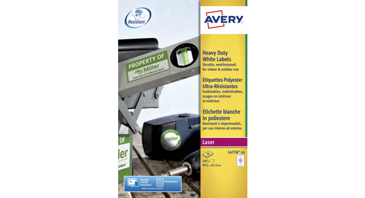Etiket avery l4776-20 99.1x42.3mm polyester 240st