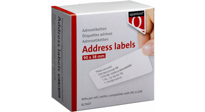 Label etiket quantore dk-11208 38mmx90mm adres wit(q11208)