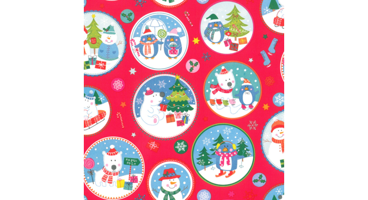 Cadeaupapier Kerst, 30cm x 200 meter, D90160, rood