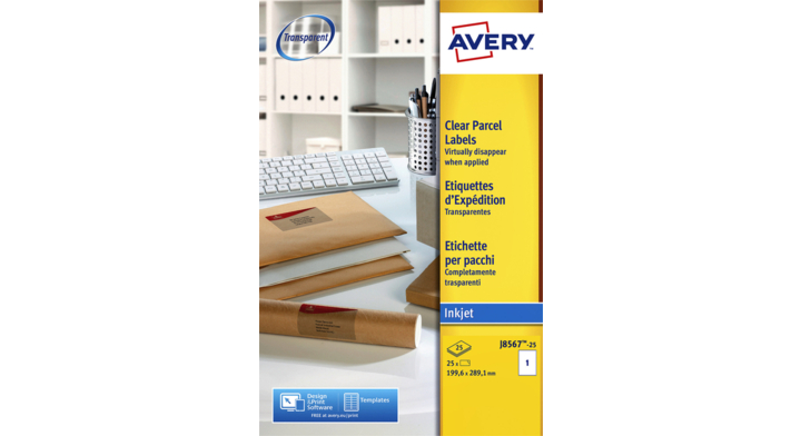 Etiket avery j8567-25 210x297mm transp 25st