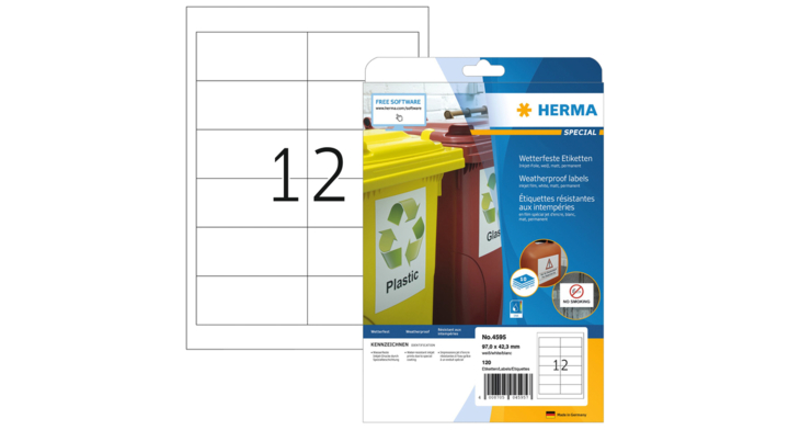 Etiket herma 4595 970x423mm a4 polyester wit(4595)