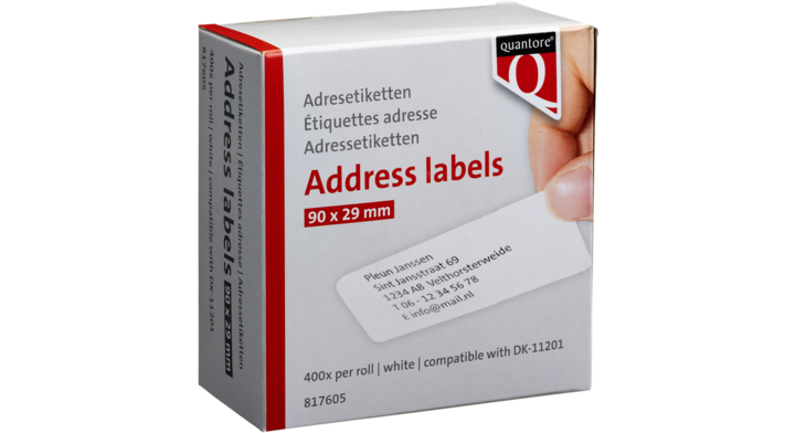 Label etiket quantore dk-11201 29mmx90mm adres wit(q11201)