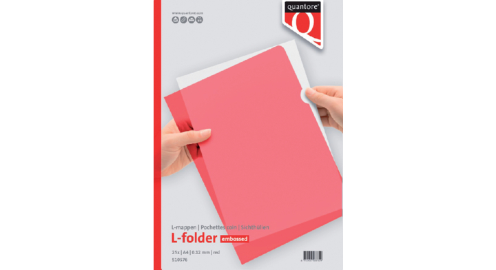 Quantore, insteekmap A4, 0.12mm, PP, L-model, rood (25 st)