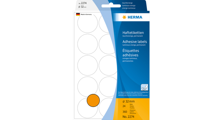 Etiket herma 2274 rond 32mm fluor oranje 360st