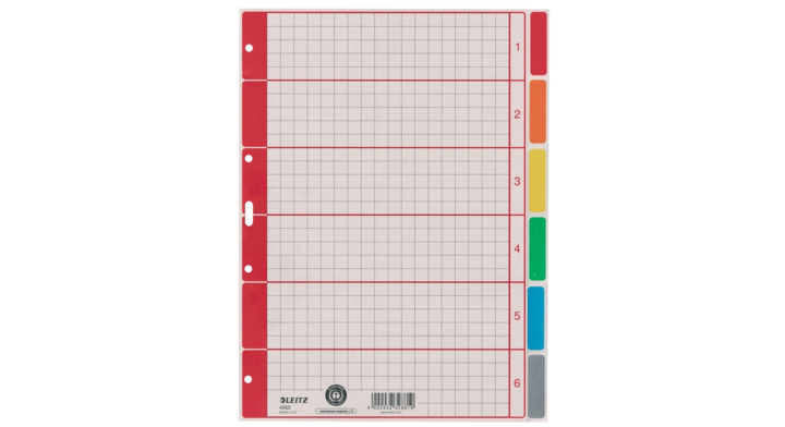 Tabbladen leitz 4350 a4 4r karton 6dlg grijs