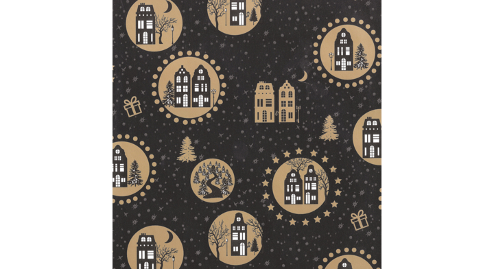 Cadeaupapier Kerst, 30cm x 200 meter, D90183, zwart