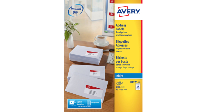 Etiket avery j8159-100 63.5x33.9mm 2400st