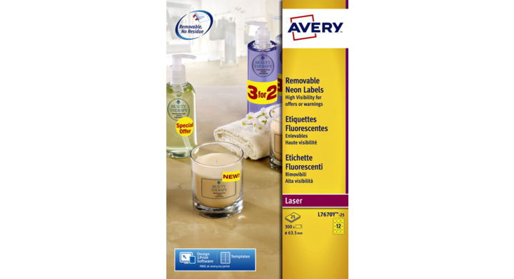 Etiket avery l7670-25 63.5mm 300st neon geel