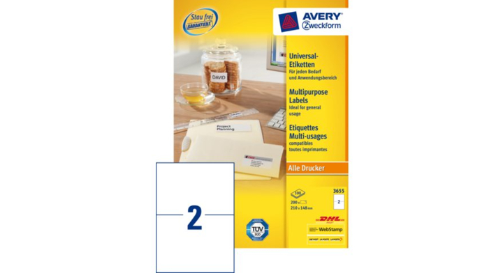 Etiket avery zweck 3655 210x148mm 200st