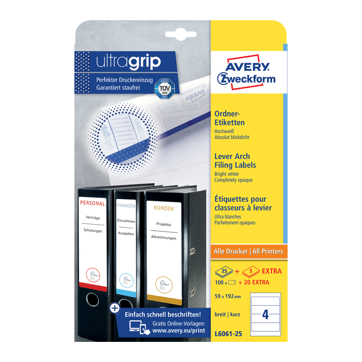 Rugetiket avery l6061-25 192x59mm 100st - 0