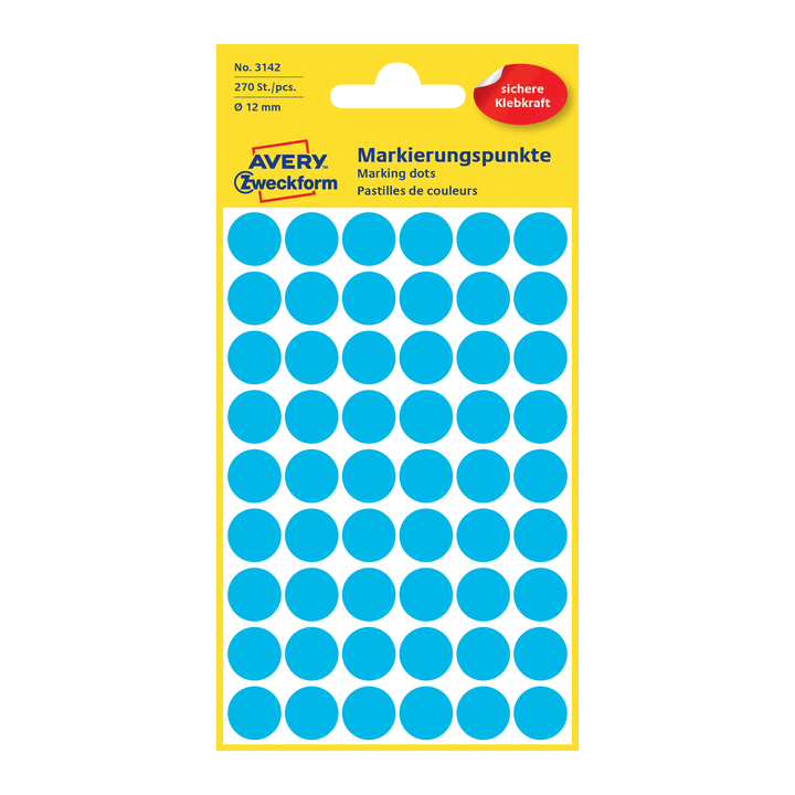 Etiket avery zweck 3142 12mm blauw 270st - 0