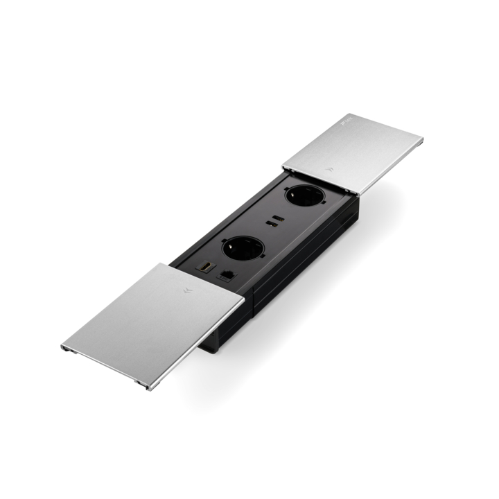 Filex, Desk In Slide, 2x230V, 2xUSB A, Cat6, 1xHDMI, zilver - 2