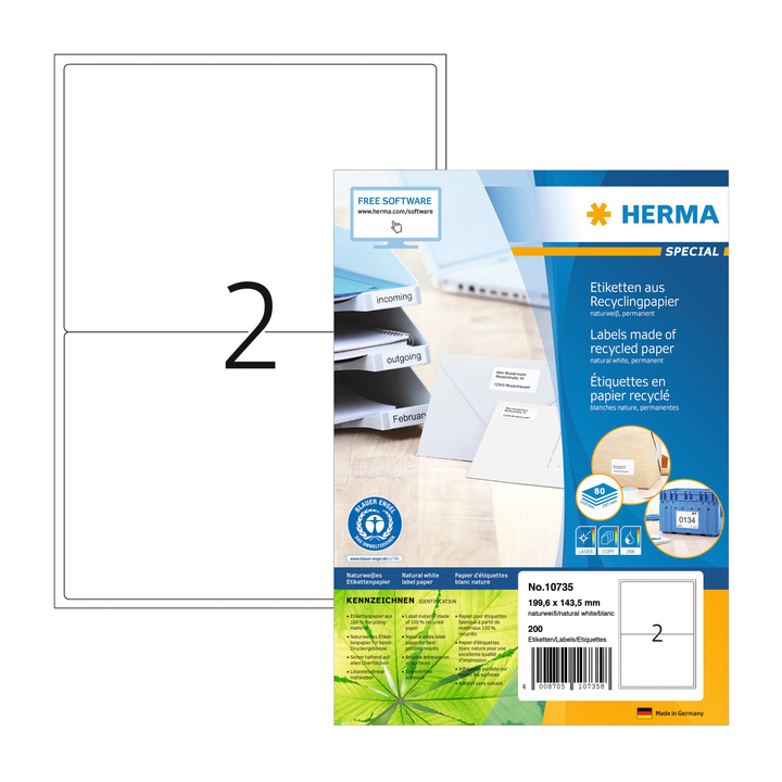 Etiket herma recycling 199.6x143.5mm wit(10735) - 0
