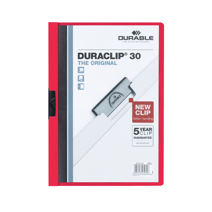 Klemmap durable 2200 a4 pl/tr 3mm rood - 0