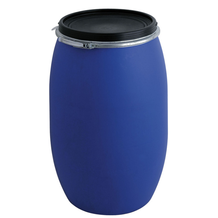 Kunststof ton, 220 liter, blauw/zwart, VB 225002 - 0
