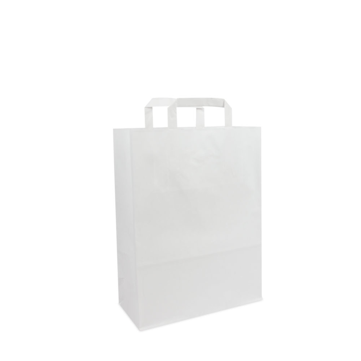 Draagtas, papier, 26+12x35cm, platte lus, wit (250 stuks) - 0