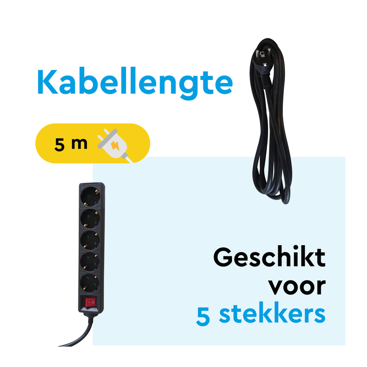 Stekkerdoos brasq 5 voudig 5 meter zwart(8742629) - 2