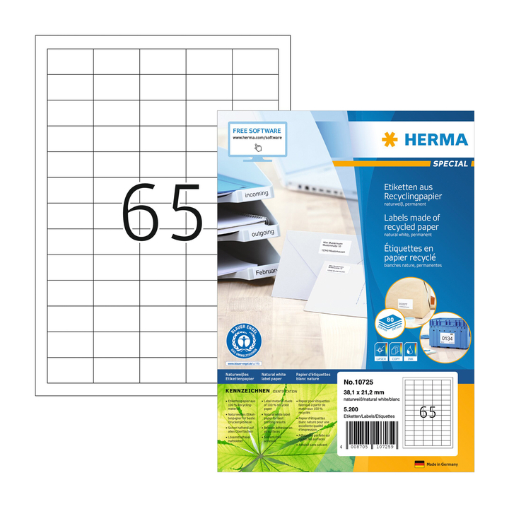 Etiket herma recycling 38.1x21.2mm wit(10725) - 0
