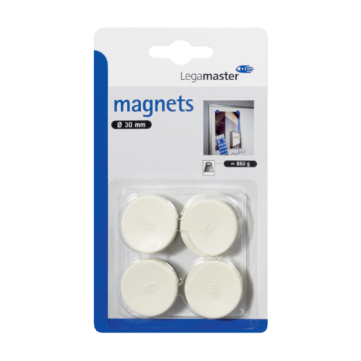 Legamaster, magneet rond, 850 gram, Ø30mm, wit (4 stuks) - 0