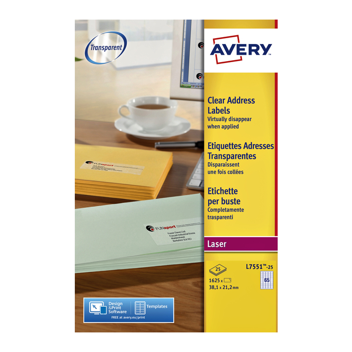 Etiket avery l7551-25 38.1x21.1mm transp 1625st - 0
