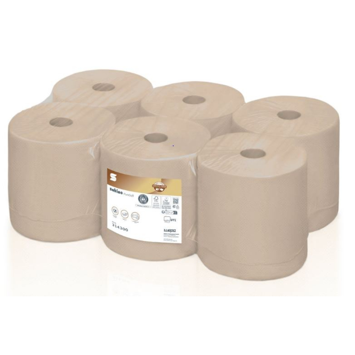 Satino PureSoft | Handdoekrol | 170 Meter | 2-Laags | PT1 | Soft Beige | 314300 (6 stuks) - 0