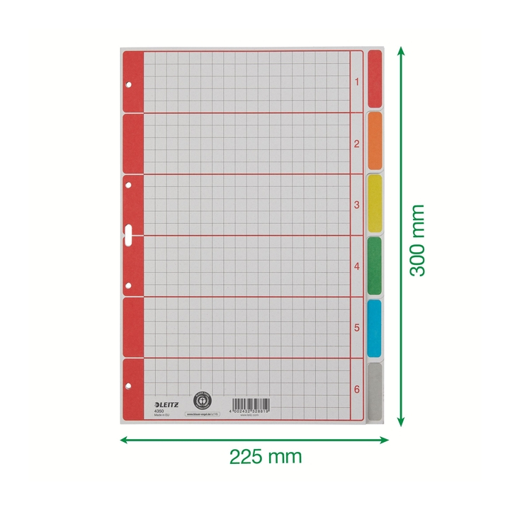 Tabbladen leitz 4350 a4 4r karton 6dlg grijs - 1