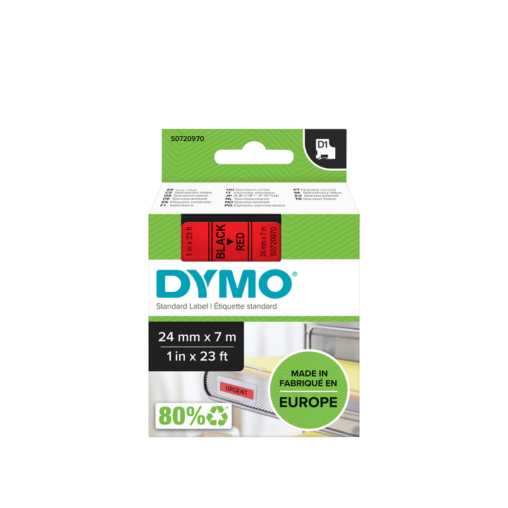 Lettertape dymo 53717 d1 24mmx7m poly zwart/rood - 0