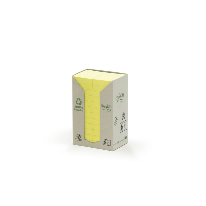 Memoblok 3m post-it 653 38x51mm 24 stuks recycled geel - 0