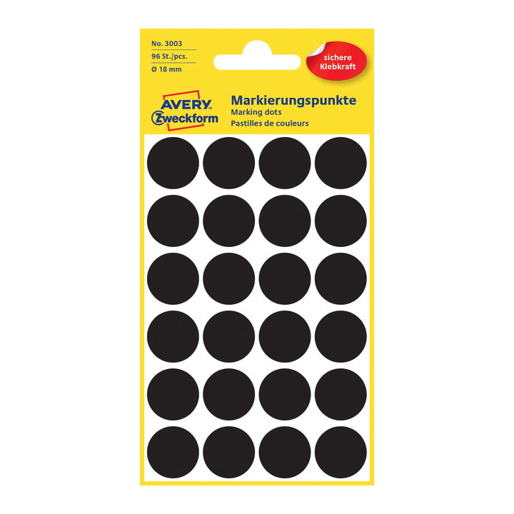Etiket avery zweck 3003 18mm zwart 96st - 0